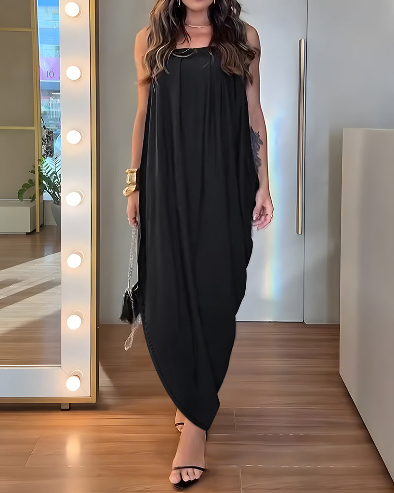 Women's Faux Two-Piece Dress Strapless Tube Dress Ruched Asymmetric Hem Dress with Detachable Clear Straps