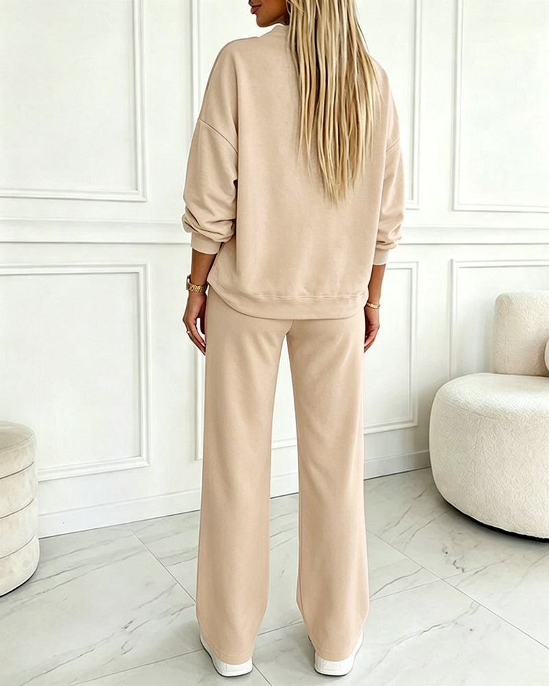 Women's 2 Piece Sweatsuit Set Mock Neck Zip Sweatshirt and High Waisted Straight Leg Sweatpants Casual Loungewear