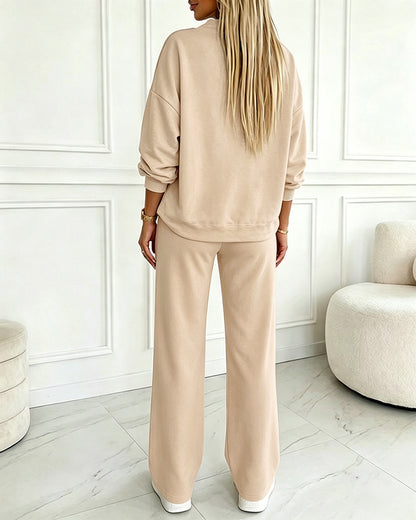 Women's 2 Piece Sweatsuit Set Mock Neck Zip Sweatshirt and High Waisted Straight Leg Sweatpants Casual Loungewear