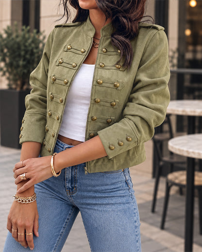 Womens Vintage Cropped Faux Suede Jacket Zip Up Shackets Coat