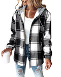 CHICMELIVE Womens Casual Jacket Plaid Hooded Fleece Lined Shacket