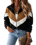 CHICMELIVE Women's Sherpa Jacket Casual Color-Blocked Zip Up Winter Coat