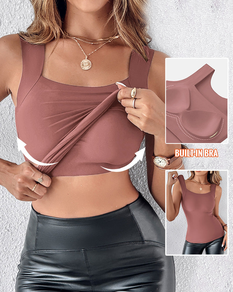 ChicMe ContourX 2 Piece U Neck Shapewear Built-in Bra Tank High Strechy Sleeveless Slim Fit Tops Camisole