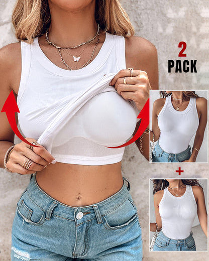 ChicMe Built-in Bra 2 Piece Athletic Tank Tops for Women Ribbed Tank Top