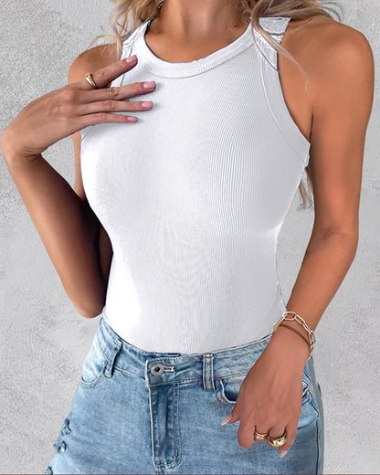 2-Pack Round Neck Thick Strap Racerback Ribbed Tank Slim Fit Tops without Bra Pads