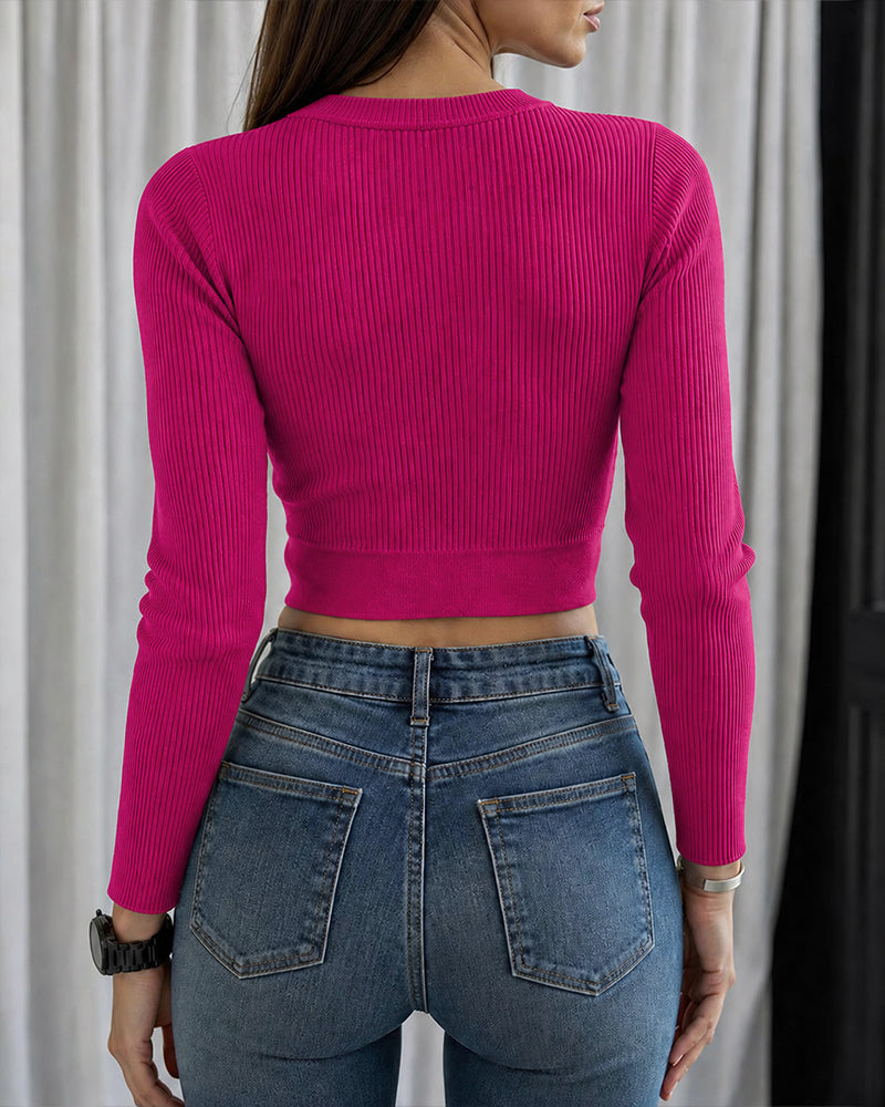CHICMELIVE Rhinestone Sweaters for Women Ribbed Knit Crop Top