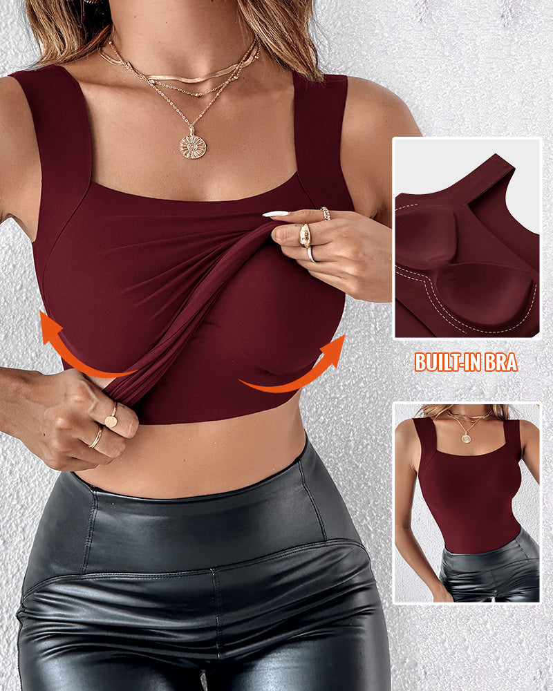 ChicMe ContourX 2 Piece U Neck Shapewear Built-in Bra Tank High Strechy Sleeveless Slim Fit Tops Camisole