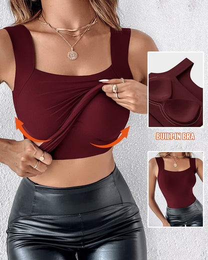 ChicMe ContourX 2 Piece U Neck Shapewear Built-in Bra Tank High Strechy Sleeveless Slim Fit Tops Camisole