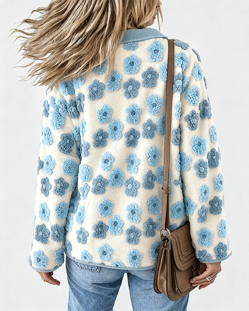CHICMELIVE Women's Soft Floral Sherpa Jacket Corduroy Button Down Coat