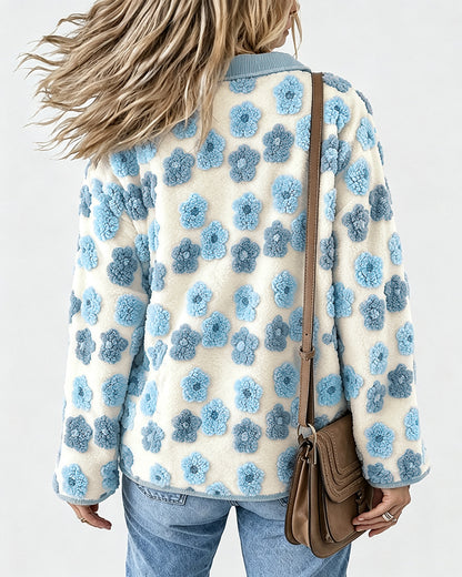 CHICMELIVE Women's Soft Floral Sherpa Jacket Corduroy Button Down Coat