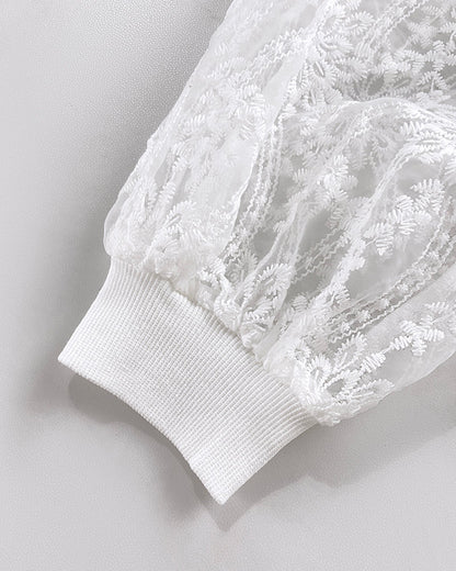 Floral Lace Embroidered Mesh Patchwork High-Low Hem Baseball Coat Casual Side Slit Zip Up Bomber Jacket