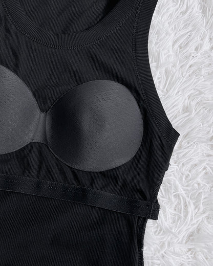 ChicMe Built-in Bra 2 Piece Athletic Tank Tops for Women Ribbed Tank Top