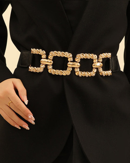 Chain Decor Buttoned Waist Belt Fashion Elastic Stretch Dress Belt Waistband