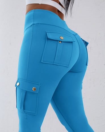 Butt Lifting Leggings with Flap Pockets High Waist Tummy Control Workout Cargo Pants