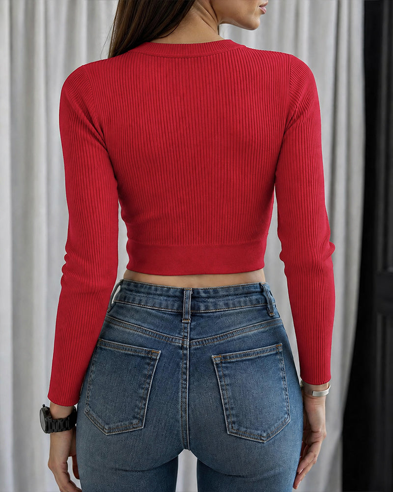 CHICMELIVE Rhinestone Sweaters for Women Ribbed Knit Crop Top