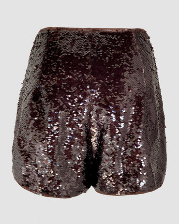 Allover Sequin Solid Zipper Side Fashion Versatile Shorts