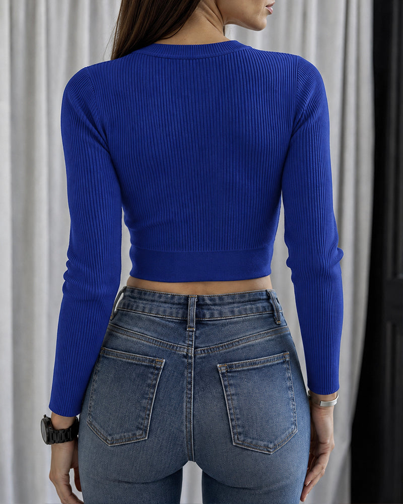 CHICMELIVE Rhinestone Sweaters for Women Ribbed Knit Crop Top