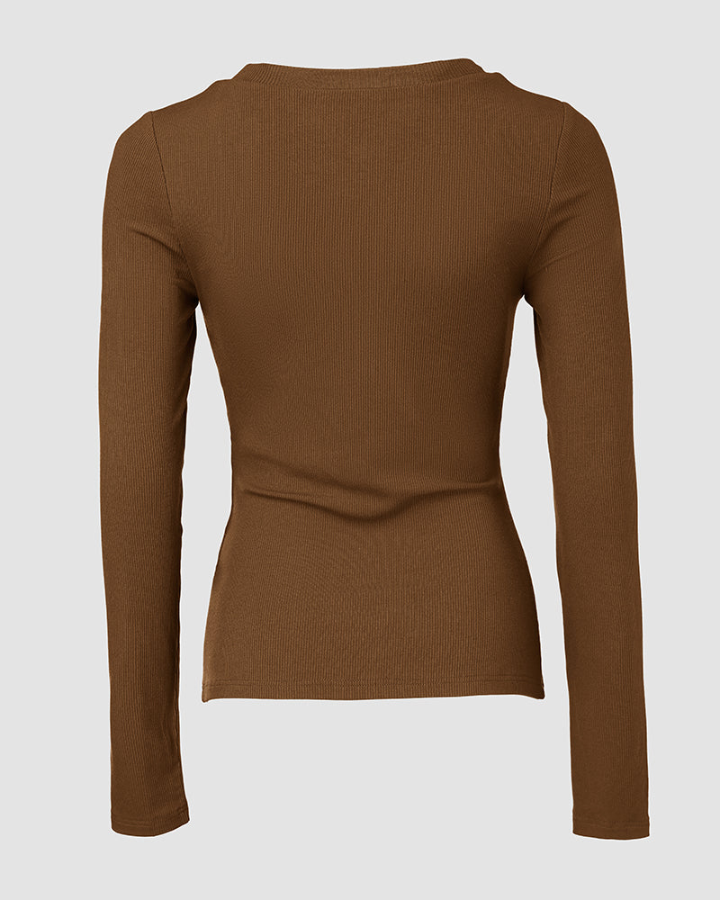 ChicMe Built-in Bra U-Neck Long Sleeve Ribbed Top