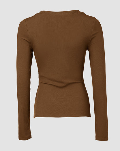 ChicMe Built-in Bra U-Neck Long Sleeve Ribbed Top