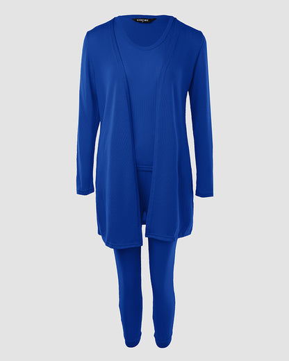 3 Piece Lounge Set Crewneck Sleeveless Tank Top Long Sleeve Open Front Coat Pants Sweatsuit