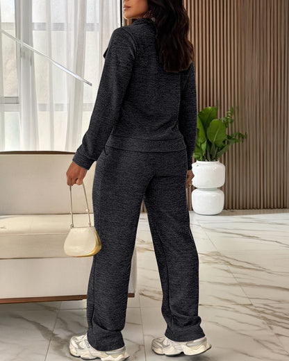 CHICMELIVE Women's 2 Piece Tracksuit Lapel Zip Jacket High Waist Pants Set