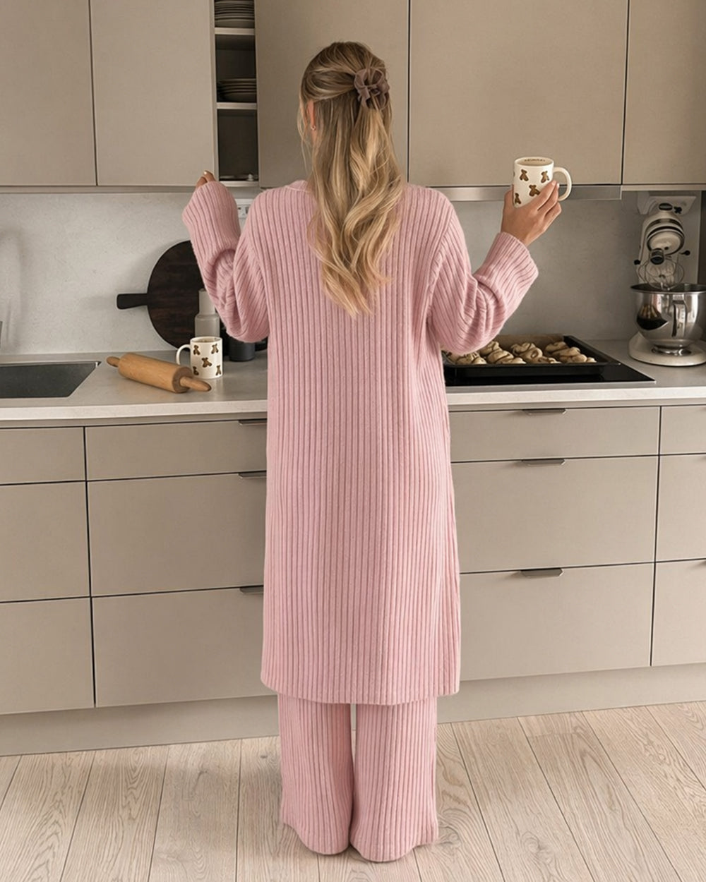 CHICMELIVE Women's 3 Piece Lounge Set Ribbed Cardigan Tank Wide Leg Pant