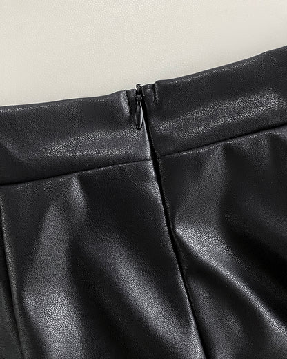 PU Leather Hollow-out Pattern Zipper Back Bodycon Skirt