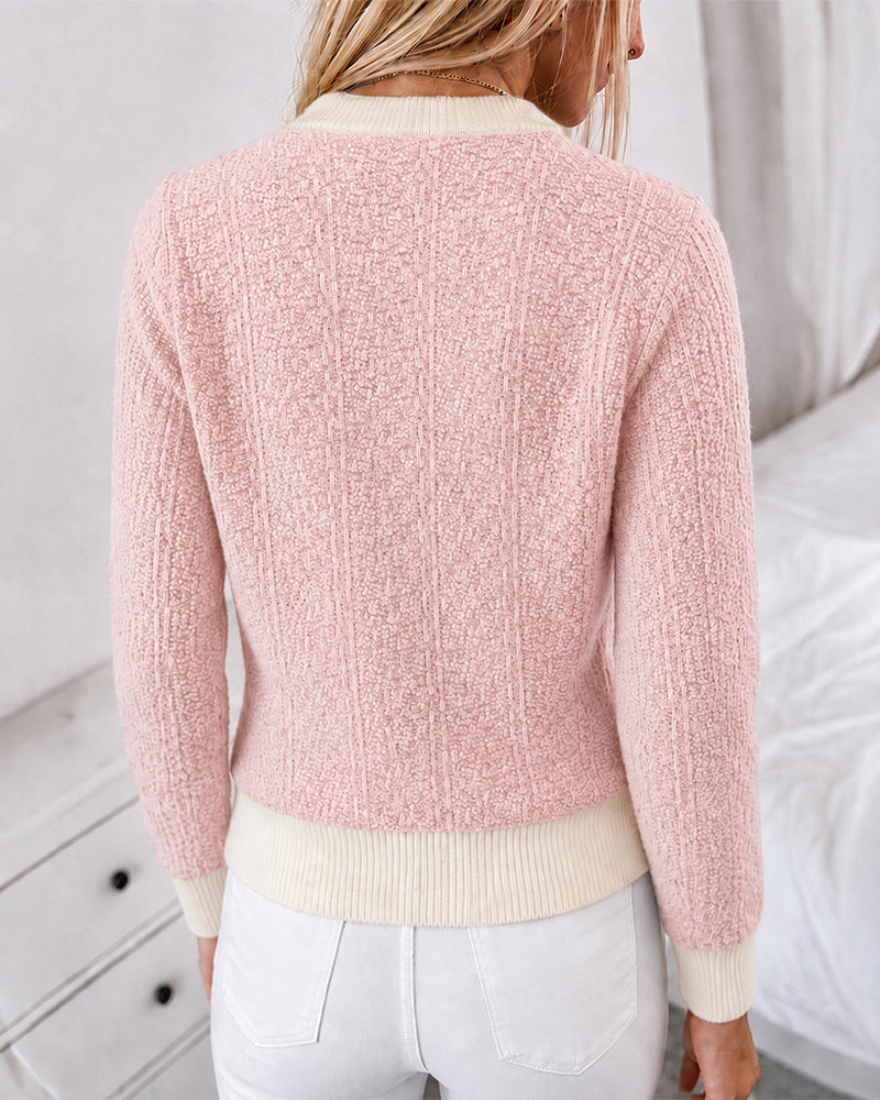 CHICMELIVE Women Contrast Trim Knit Cardigan Elegant Button Front Sweater