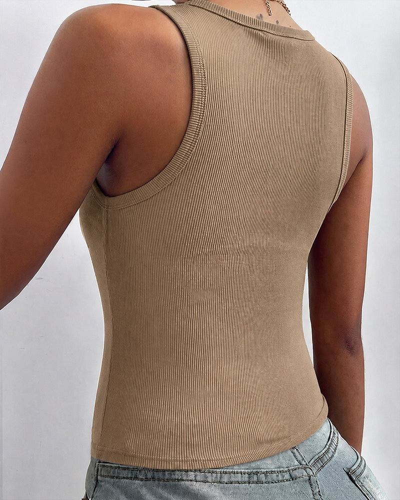 CHICMELIVE Women's Buckle Decor Ribbed Tank Tops Cami Shirts