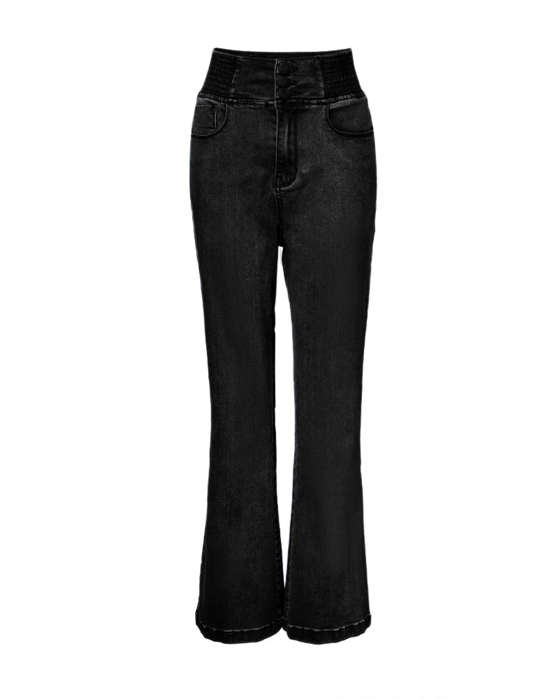 ChicMe CurveEase Back Shirred Button Front High Waist Jeans Skinny Flared Denim Jeggings