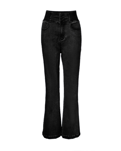 ChicMe CurveEase Back Shirred Button Front High Waist Jeans Skinny Flared Denim Jeggings