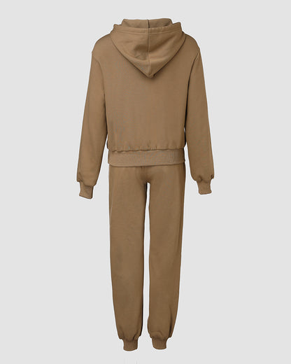 2 Pieces Outfit Kangaroo Pocket Thermal Lined Drawstring Hoodie Sweatshirt and Casual Elastic Waist Cinched Ribbed Cuffs Sporty Sweatpants Set
