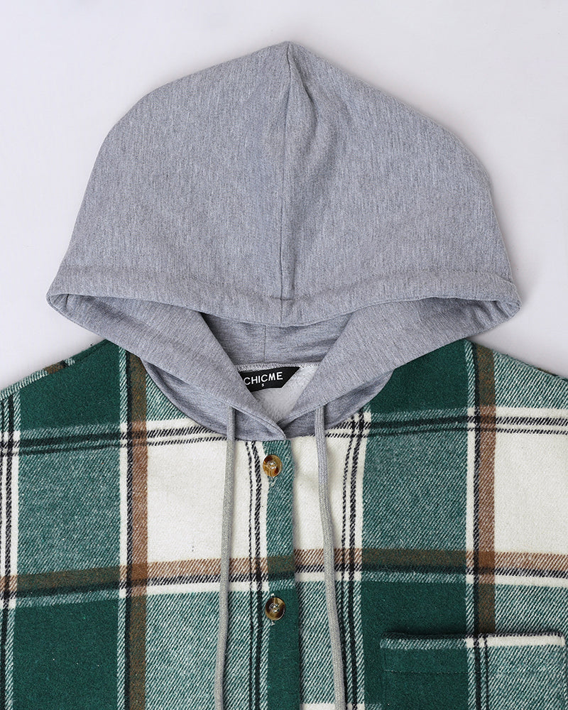 CHICMELIVE Womens Casual Jacket Plaid Hooded Fleece Lined Shacket