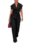 CHICMELIVE Women's 2 Piece Outfits Glitter Twist Top Wide Leg Pants Set