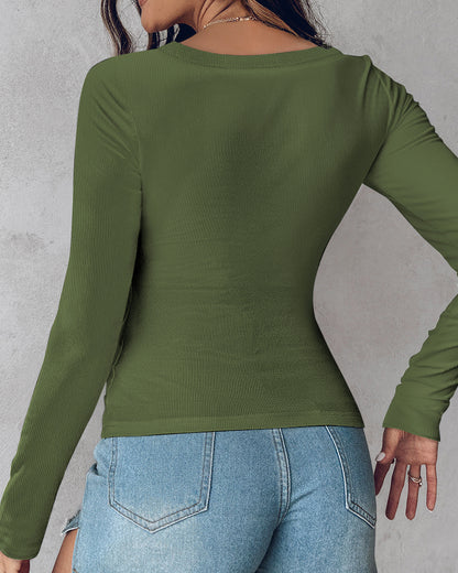 ChicMe Built-in Bra U-Neck Long Sleeve Ribbed Top
