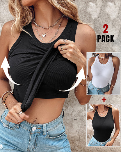 ChicMe Built-in Bra 2 Piece Athletic Tank Tops for Women Ribbed Tank Top