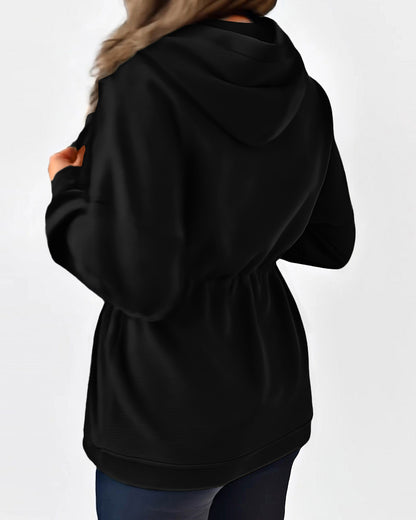Long Sleeve Waist Drawstring Hooded Coat Casual Loose Fit Cardigan Jacket with Pockets