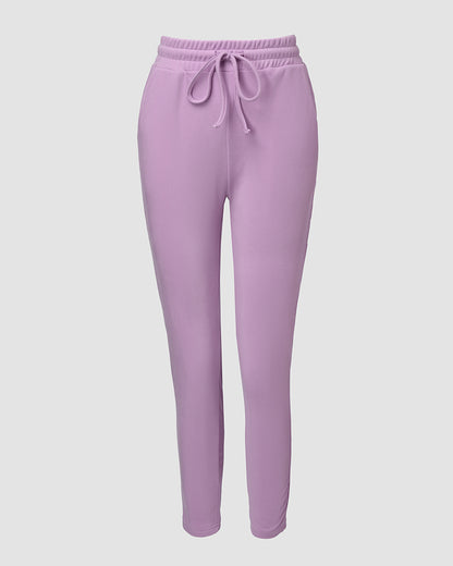 2 Pieces Outfit Long Sleeve Skew Neck Pullover Top and Drawstring Elastic Waist Slim Fit Pants Set