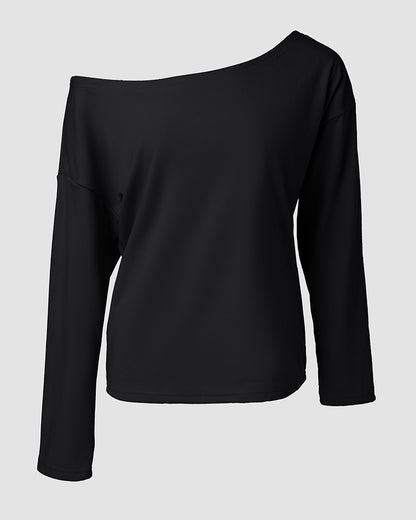2 Pieces Outfit Long Sleeve Skew Neck Pullover Top and Drawstring Elastic Waist Slim Fit Pants Set