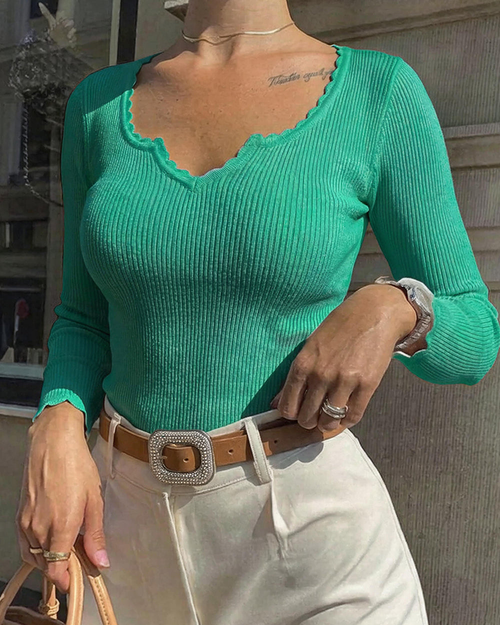 CHICMELIVE Women's Ribbed Knit Long Sleeve Henley Tops Basic Tees