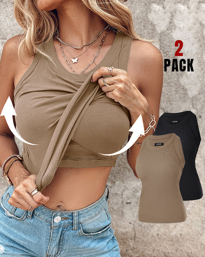 ChicMe Built-in Bra 2 Piece Athletic Tank Tops for Women Ribbed Tank Top