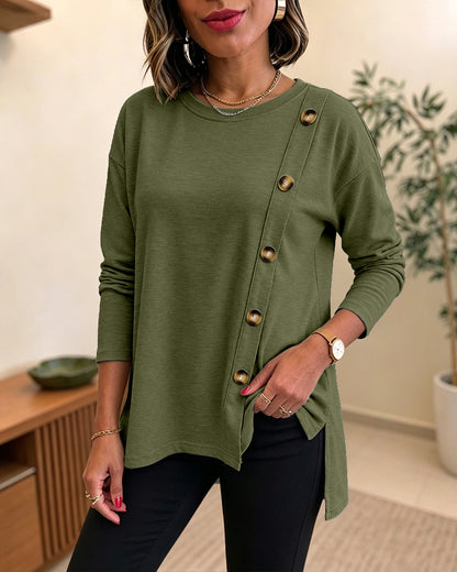 CHICMELIVE Womens Long Sleeve Tops with Buttons Dressy Casual Crewneck Shirts