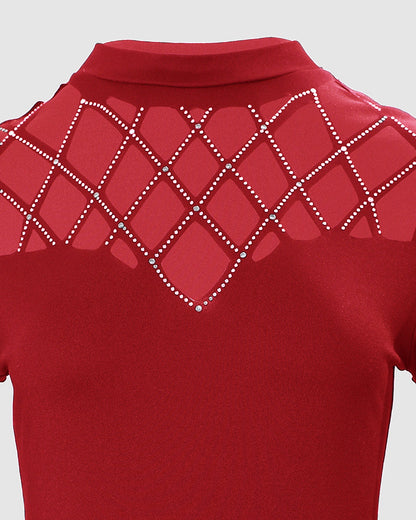Rhinestone Hollow Out Cold Shoulder Long Sleeve Top Casual Tee