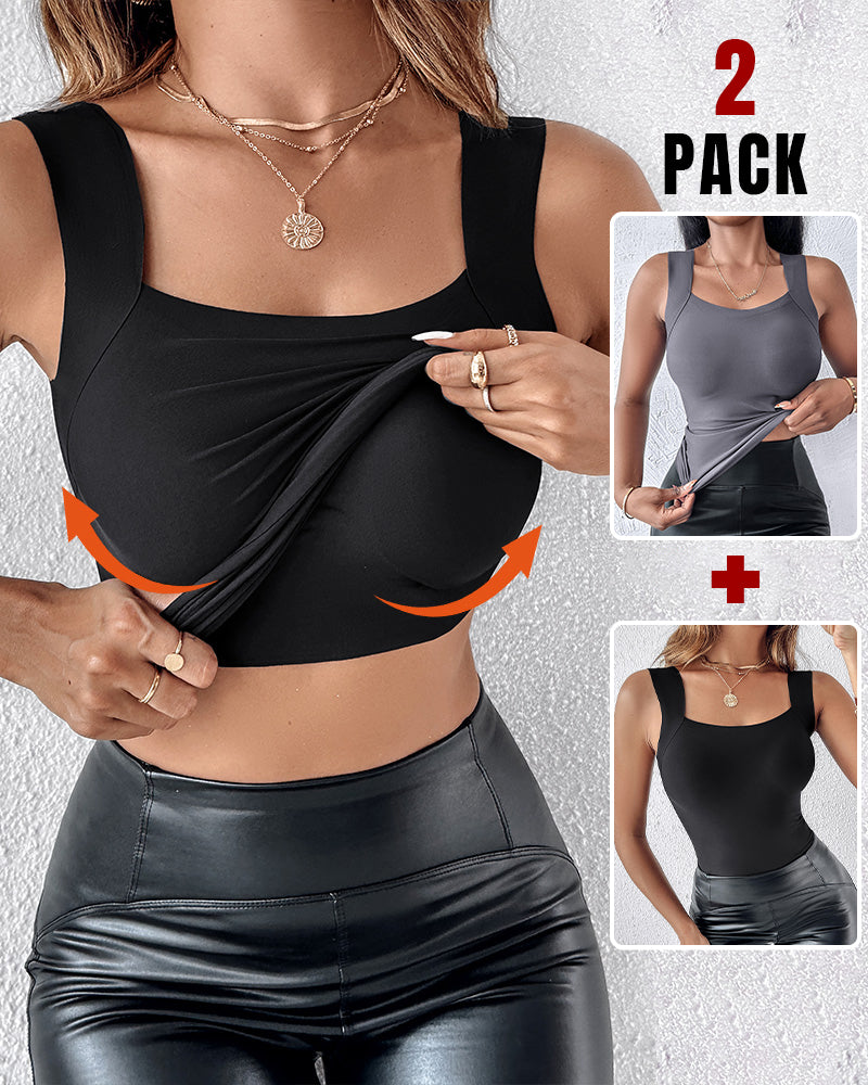 ChicMe ContourX 2 Piece U Neck Shapewear Built-in Bra Tank High Strechy Sleeveless Slim Fit Tops Camisole