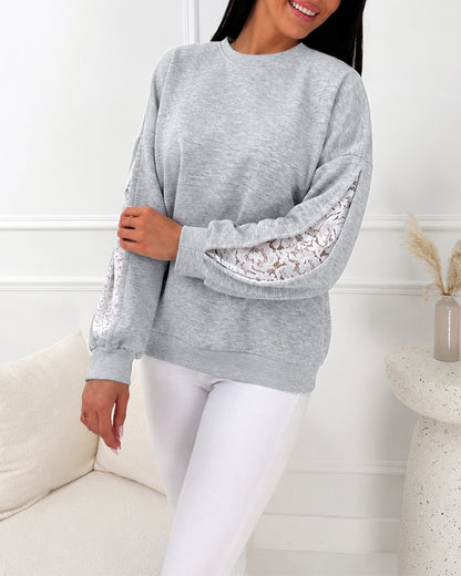 CHICMELIVE Oversized Sweatshirt for Women Lace Sleeve Cutout Fall Pullover