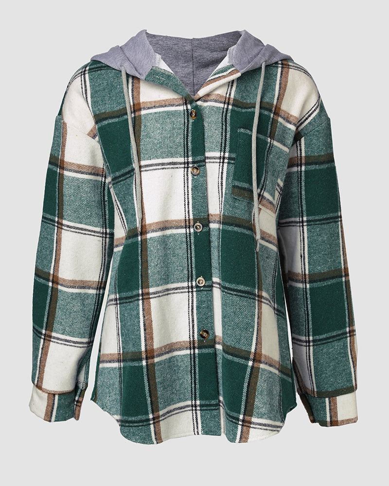 CHICMELIVE Womens Casual Jacket Plaid Hooded Fleece Lined Shacket