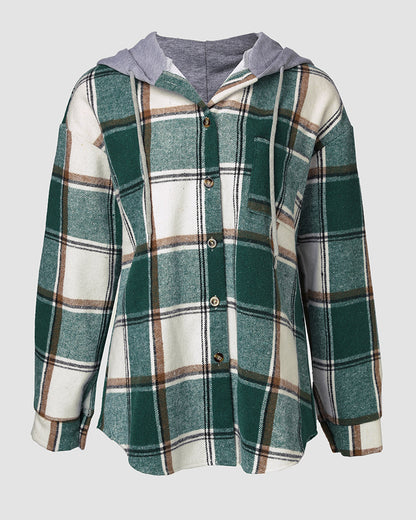CHICMELIVE Womens Casual Jacket Plaid Hooded Fleece Lined Shacket