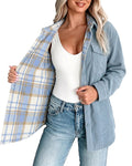 CHICMELIVE Women's Corduroy Plaid Shacket Two-Way Reversible Jacket
