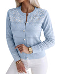 CHICMELIVE Womens Pearl Beaded Knit Cardigan Long Sleeve Cropped Sweater
