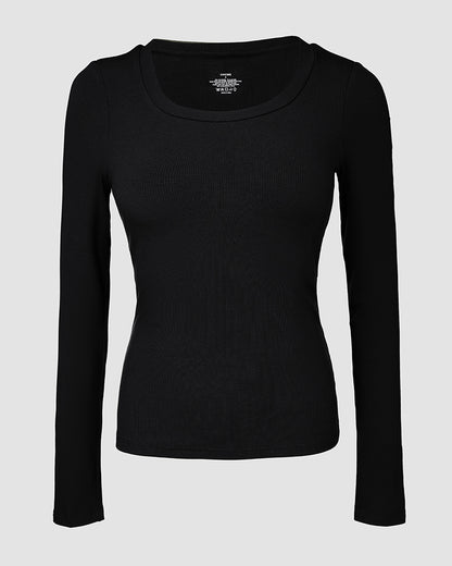 ChicMe Built-in Bra U-Neck Long Sleeve Ribbed Top